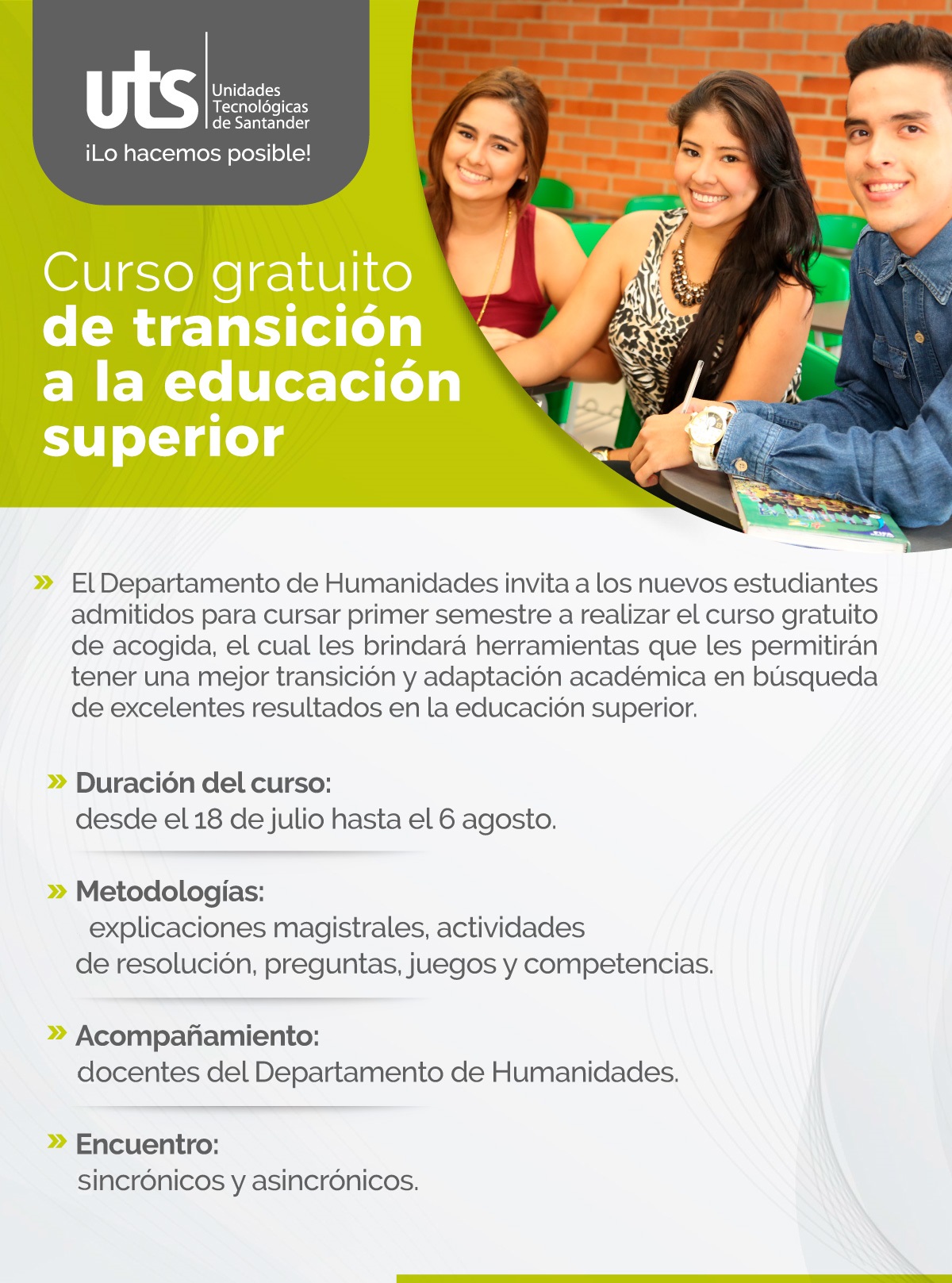 18 de julio, Curso gratuito: Transición a la educación superior - Unidades  Tecnológicas de Santander